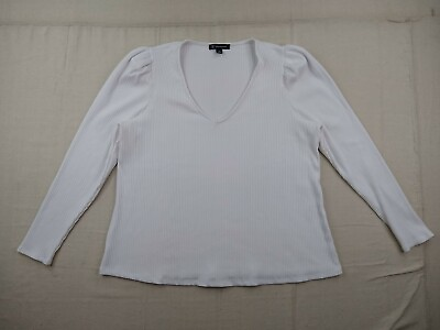 #ad INC International Concepts Long Sleeve Ribbed Shirt Women 1X White $13.68