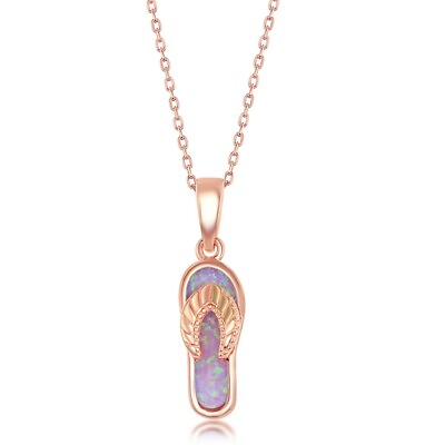 #ad Sterling Silver Pink Inlay Opal Flip Flop Pendant Rose Gold Plated $46.00