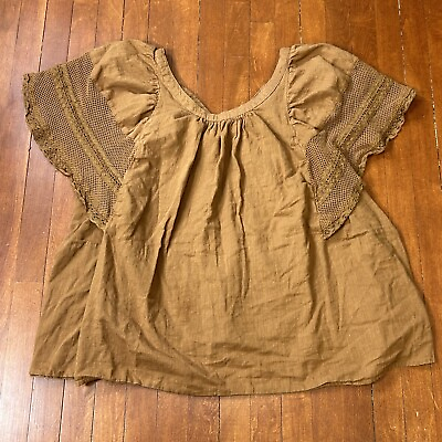 #ad Old Navy Womens Plus 3X Blouse Camel Brown BOHO Flutter Sleeve Peasant Hippie $11.00