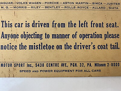 #ad Advertising Card Motor Sport Inc PGH PA Museum 2 8000 Fast Ship P6E $8.75