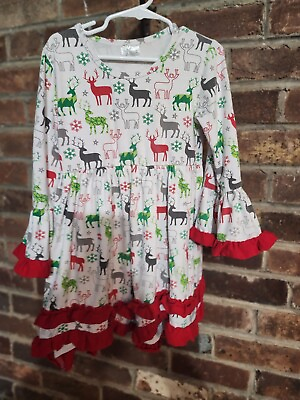 #ad Christmas Raindeer XXL Kids Boutique Dress $18.99