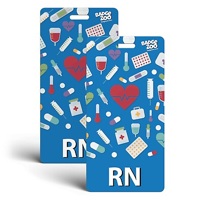 #ad RN Badge Buddy Blue with Medical Icons Vertical Badge Id Card for Registered $49.99