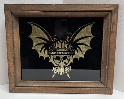 #ad Vtg Harley Davidson Motorcycles Batwing Skull HD Foil Art Wall Decor Gold Black $39.99