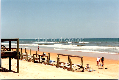 #ad Found Photo 90s White Waves Blue Skies Tourists Swimmers Tanning On Vacation $5.99