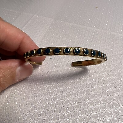 #ad J Crew Gold Toned Open Cuff Bracelet with blue enamel stones $14.90
