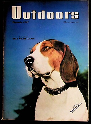 #ad Outdoors Magazine September 1947 O. S. Hanson Dog Cover Lions Boating Shooting $9.95