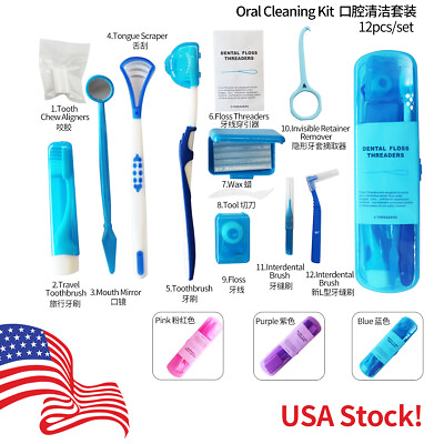 #ad 12Pcs 1Set Orthodontic Oral Care Cleaning Kits Braces Teeth Toothbrush Floss $14.72