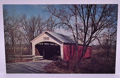 #ad S Hill Covered Bridge Over Brouillettes Creek Universal Indiana IN VTG Postcard $4.99