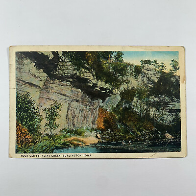 #ad Postcard Iowa Burlington IA Flint Creek Rock Cliffs 1923 Posted White Border $1.00