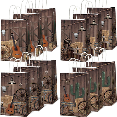 #ad 12 PCS Cowboy Candy Gift Bags Cowboy Birthday Party Favor Bags Wild West Party G $25.58