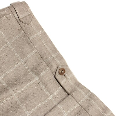#ad Luciano Barbera Silk Blend Flat Front Dress Pants Size 50 34 US In Beige Plaid $99.99