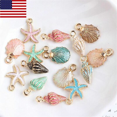 #ad 13Pcs Mixed Starfish Conch Shell Metal Charms Pendant DIY Jewelry Making US $2.37