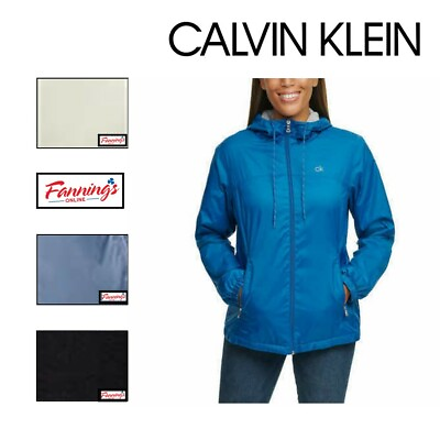 #ad Calvin Klein Ladies#x27; Fleece Lined Windbreaker Hooded Rain Jacket L11 $24.22
