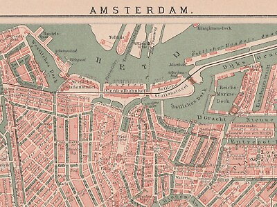 #ad Amsterdam 1894 Original map city plan NETHERLANDS $24.00