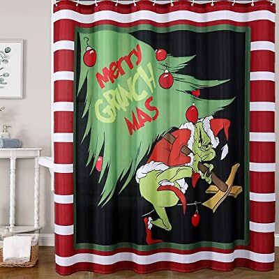 #ad Merry Grinchmas Bathroom Curtain Grinch Christmas Shower Curtain Grinchmas $21.00