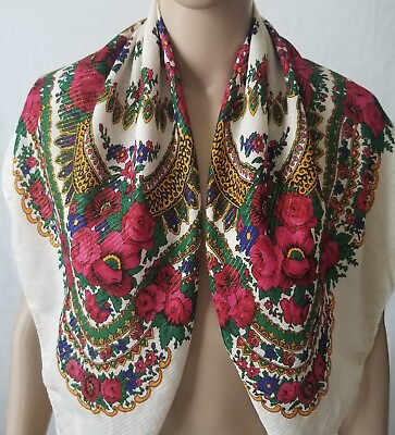 #ad Womens Ladies Neck Scarf Wrap Shawl Floral multcolor 30x31 $9.32