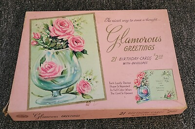 #ad RARE Vintage 17 Greeting Cards Made In USA Original Box Birthday Get Well Pretty $21.99