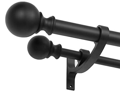 #ad Double Curtain Rods 72 144 Inches Matte Black Double Drapery Rod with Round ... $69.74