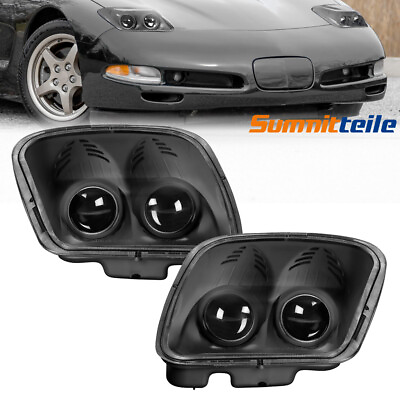 #ad Pair Black Housing Dual Projector Headlights For 1997 2004 Chevy Corvette C5 $220.79