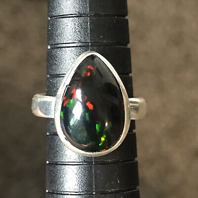#ad Ethiopian Opal And 925 Sterling Silver Handcrafted Teardrop Ring Size 6 $40.16