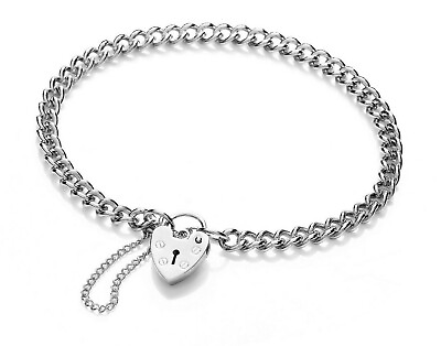 #ad STERLING SILVER CHARM BRACELET CHILDS KIDS LADIES ROPE CURB CHAIN HEART PADLOCK GBP 49.99