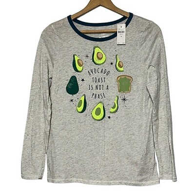 #ad Justice Long Sleeve T shirt Girl’s 14 Avocado Gray Green Graphic Tee NEW $10.78