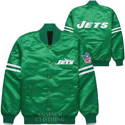 #ad NFL 80s New York Jets Green Satin Letterman Baseball Bomber Style Varsity Jacket $80.00
