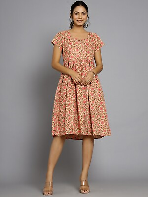 #ad Women Cotton Printed Midi Dress Ladies Summer Beach Sundress Bohemian Casual $33.99