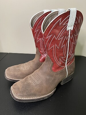 #ad Ariat Crossdraw Kids Cowboy Boots Red Brown Leather Youth Size 3.5 10027288 $34.99