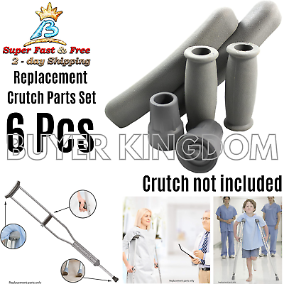 #ad Replacement Crutch Parts Set Gray Rubber Pads Underarm Cushions Feet Caps 6 Pcs $25.92
