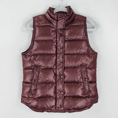 #ad J Crew Vest Womens Extra Small Burgundy Down Puffer Full Zip Shiny Outdoor $25.84