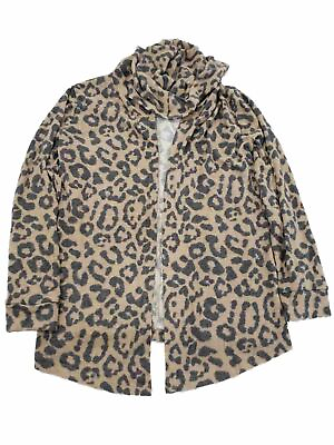 #ad Womens Brown Leopard Animal Print Soft Long Sleeve Hooded Cardigan Sweater $29.99