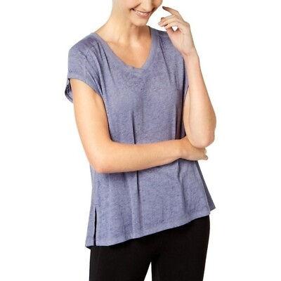 #ad Calvin Klein Performance Womens Blue Short Sleeve Gathered Back T Shirt Top M XL $11.04
