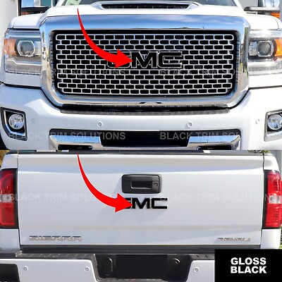 #ad For 2014 2018 Gmc Sierra 1500 Gloss Black Overlay DECAL x2 for Emblem 2015 2016 $18.99