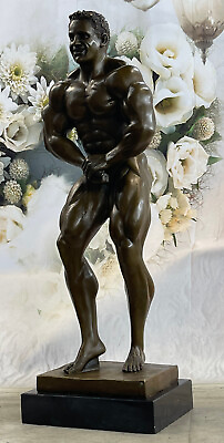 #ad Original Iron Man Muscular Nude Male Muscle Trophy Bronze Marble Sculpture $399.00