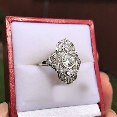 #ad Edwardian Hand Crafted Old Mine Cut 3.39CT Diamonds Classic 935 Silver Fine Ring $260.00