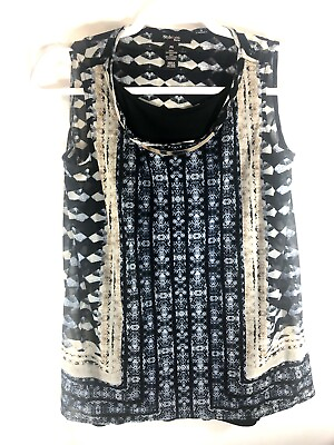 #ad Style amp; Co Layered Tank Top Shirt Women PS Blue Black Stretch Sleeveless Lace $5.70