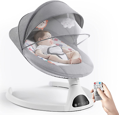 #ad Bluetooth Baby Swing Gray Portable Infant Rocker 5 Speeds Touchscreen $149.47