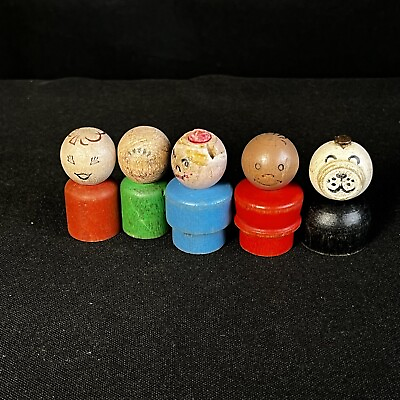 #ad LOT Vintage Fisher Price Wooden Little People $21.25