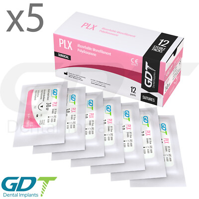 #ad 5 Synthetic Monofilament Polydioxanone PLX Sutures 12pcs 19mm Reverse Cutting $173.00
