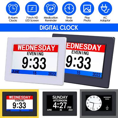 #ad 7in Digital Alarm Clock Large Day Date Calender LCD Display Dementia Memory Loss $31.99