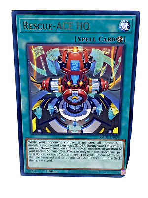 #ad Yu gi oh Rare Rescue Ace HQ 1st Edition Card AMDE EN008 Amazing Defenders NM $1.14