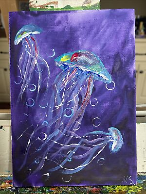 #ad paintings on canvas original 5 7 Inchesabstract Jellyfish $12.00