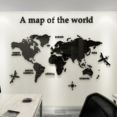 #ad 3D Mirror World Map Art Removable Wall Sticker Acrylic Mural Decal Home Decor $15.01