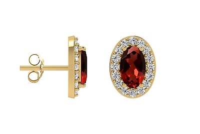 #ad 0.6 Ct Genuine Garnet Earrings Diamond Halo Studs in 14k Solid Gold Gift for Her $340.93