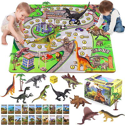 #ad Kids Dinosaur Play Toys with Activity Play Mat Trees Realistic Dinosaur Play Set $12.99