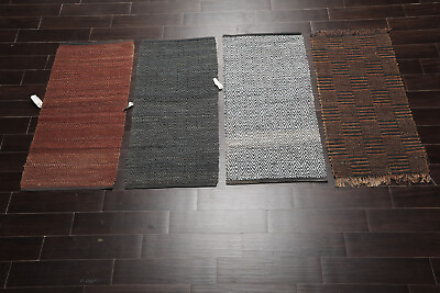 #ad Hand Woven Leather Area Rug Set of 4 accent Floor pieces Multi Muted Shade 2#x27;x4#x27; $245.00