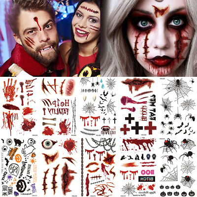 #ad Halloween Waterproof Temporary Tattoos Sticker Zombie Scar Spider Tatto Body Art $3.34