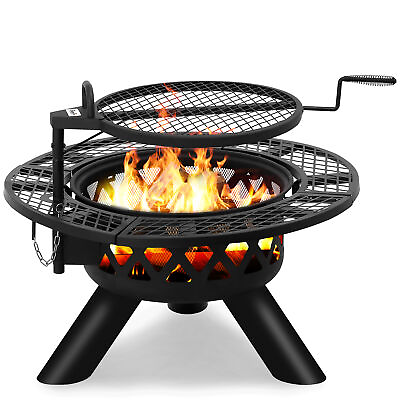 #ad BALI OUTDOORS Wood Burning Round Fire pit barbecue Pit BBQ Backyard Black $89.90