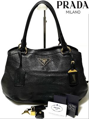 #ad Prada BR4387 deerskin leather tote bag black Womens Authentic $516.80